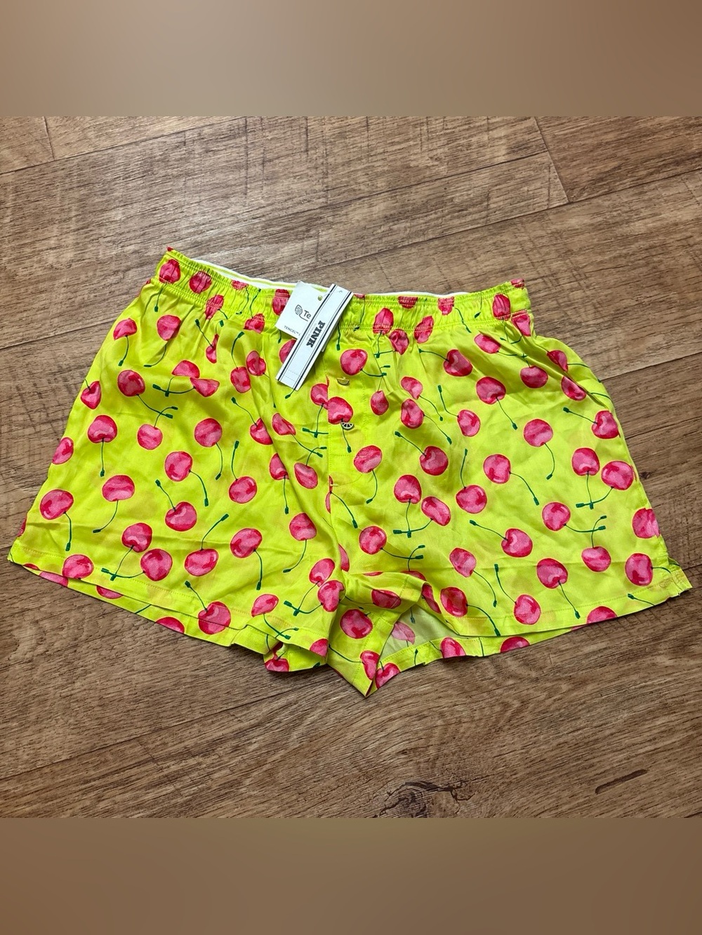 PINK Victoria's Secret Neon Yellow Cherry Print Athletic Shorts